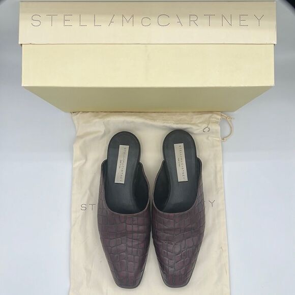 Stella McCartney Burgundy Faux Croc Embossed Leather Mules Size 38 / US 8 - Picture 11 of 14